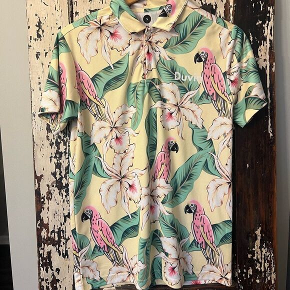 Durban Design Company Tropical parrot resort wear Men’s NWOT polo. Men’s Small. - Picture 1 of 5